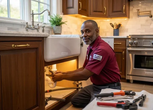 Plumber repairing a kitchen sink drain