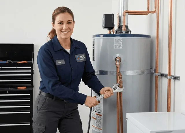 Plumber servicing a tank water heater